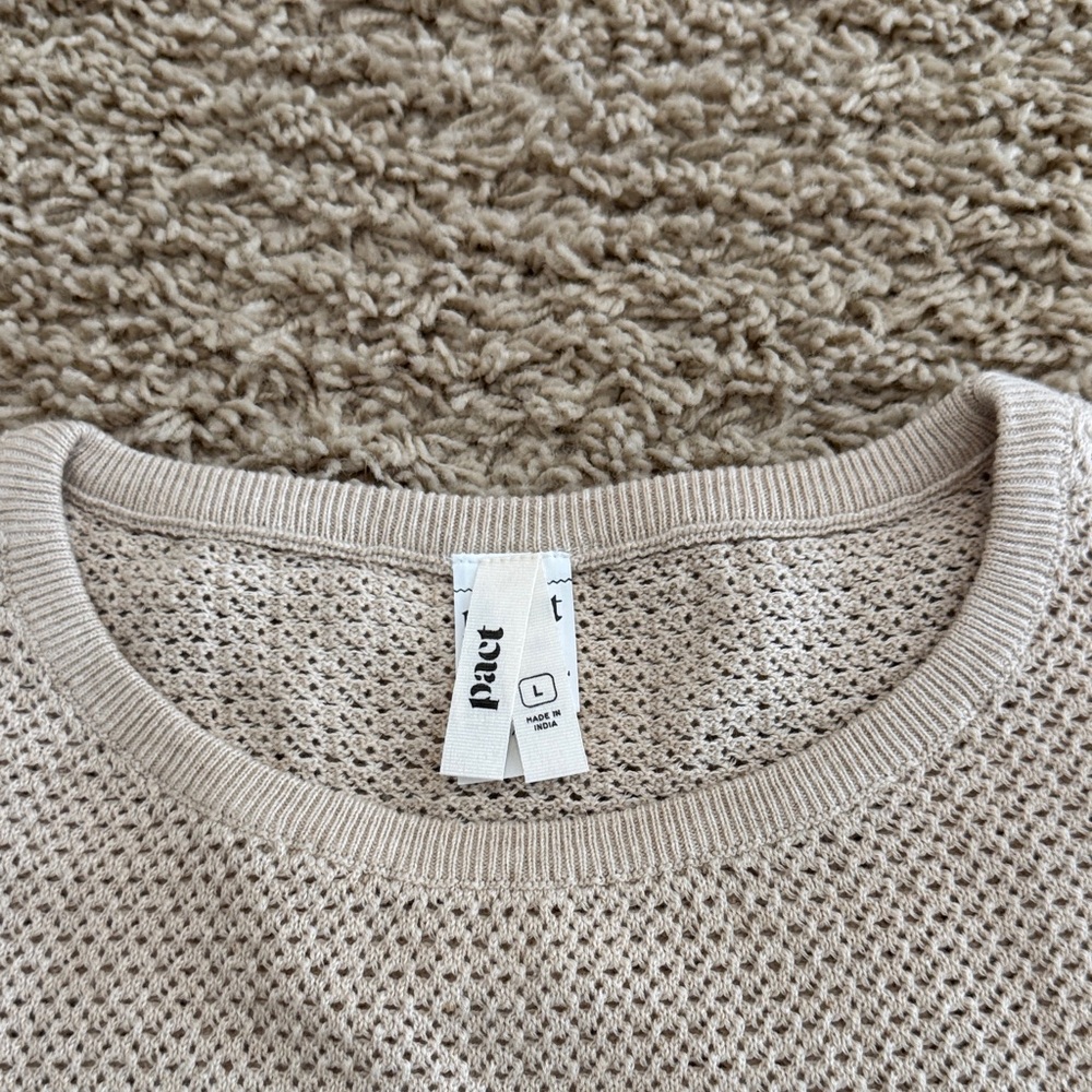 pact Organic Cotton Beige Open Knit Short Sleeve Sweater Top, Womens sz L - Picture 4 of 12